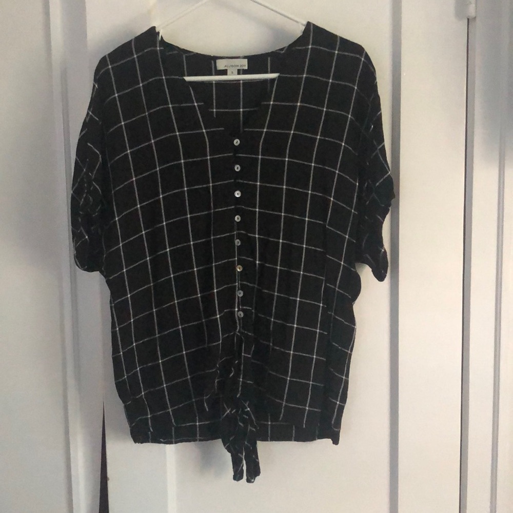 Allison Joy black and white window pane button up with tie front
